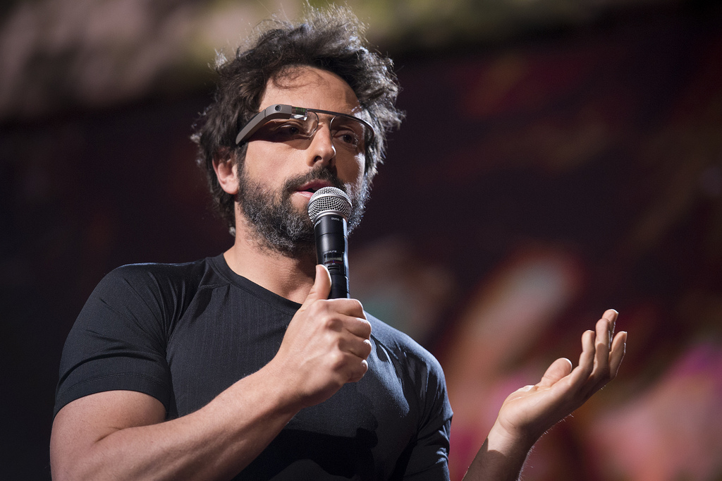 Sergey Brin Introducing Google glass in an event - Google glass photos collection