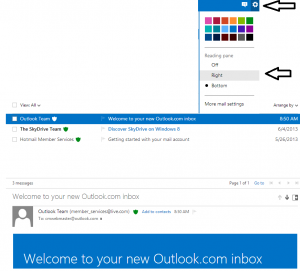 Change the position of reading pane in Hotmail