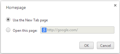 Homepage settings in google chrome