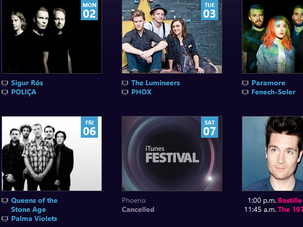 iTunes festival last day of first week - Phoenix cancelled