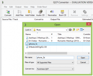 how to convert Mp3 files to QCP - step 1
