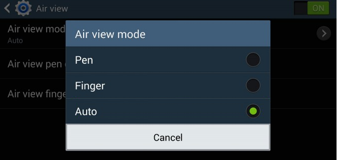 note 3 air view feature with finger